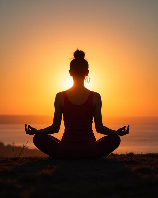 Persona che pratica yoga al tramonto