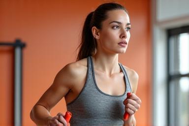 Donna che si allena con pesi leggeri